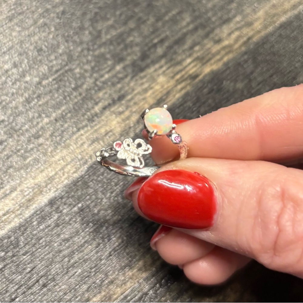 Natural 6mm Opal and Red Garnet Ring Size 7 - Picture 8 of 9
